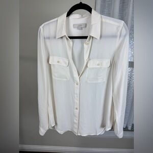 Loft Long Sleeve Button Up Blouse, Medium, White Button Down Top